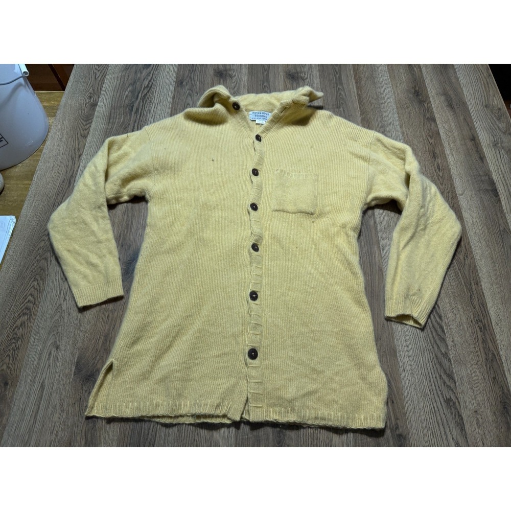 Indigenous Designs Sweater, Womens Size Large, Yellow, Button Up, 100% Pure Wool